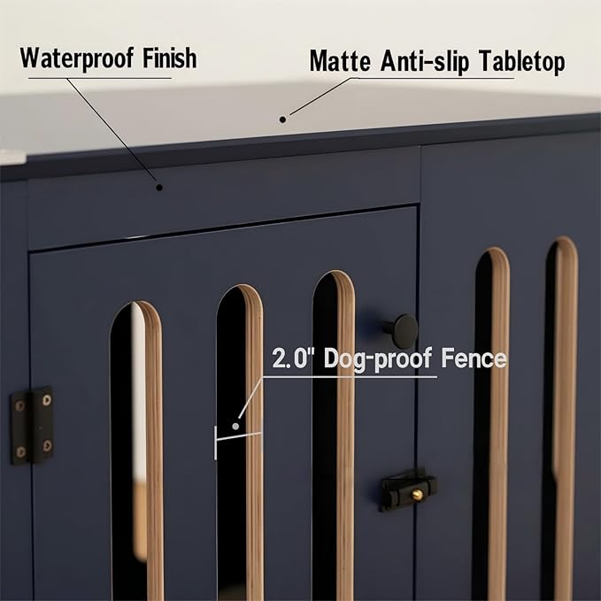 Elegant Heavy-Duty Dog Crate Furniture for Large Dogs - 40-inch Blue Multi-Layer Solid Wood tv Stand with 2 Quick-Release Doors, Stylish Indoor Dog Kennel or cage