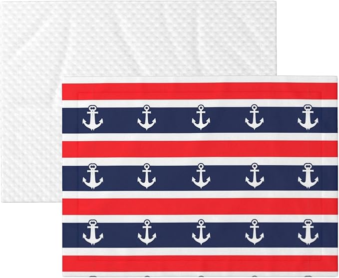 Reversible Pet Blanket for Sofa Protection Pet Comfort, Nautical Anchor Seamless Pattern Blue and Red Stripe, Double Sided Design with Cozy Nubby Nap Side and Durable Smooth Play Side