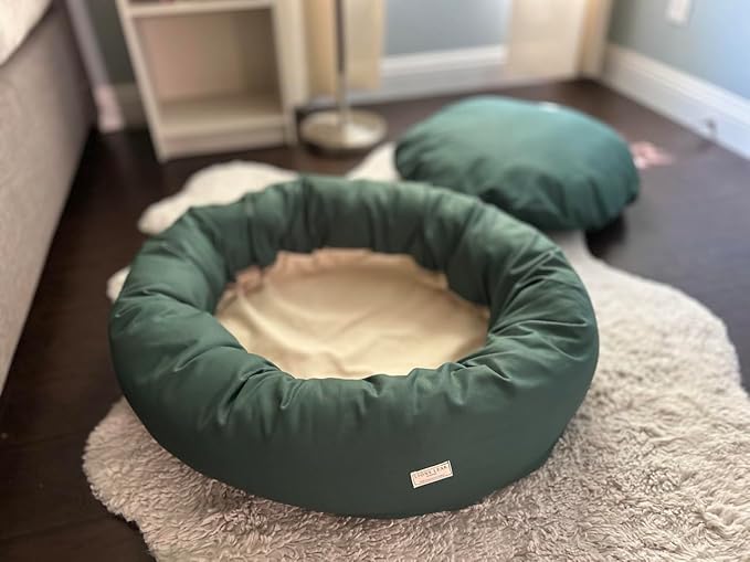 Organic Cotton Canvas Dog Bed: Removable Cover, Natural Fill - Made in USA (Sage Green, Small 24" x 7" inches)