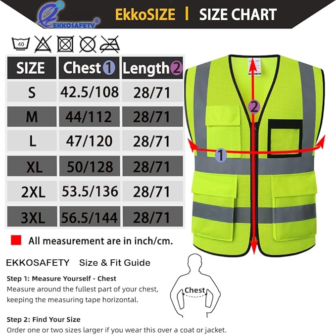 Hi Vis Reflective Safety Vest for Men Women Mesh Class 2 High Visibility Vest with Pockets,Meets ANSI/ISEA Standards(EK170-Mesh-Yellow-3XL)