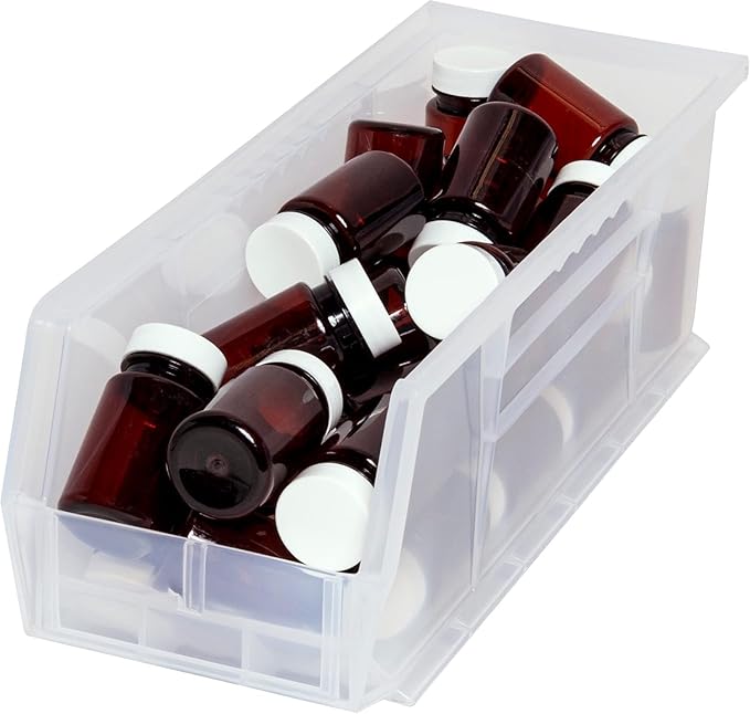 Akro-Mils 30234 AkroBins Plastic Storage Bins, Space-Saving Stackable Bins for Garage, Pantry, Craft Organization, 15" x 5" x 5", Clear, 12-Pack