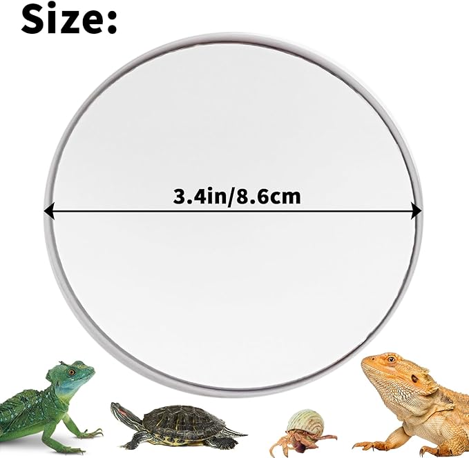FlidRunest 2 Pack 3.4 Inches Bearded Dragon Mirror Toy, Hermit Crab Mirror Toy with Suction Cups, Small Animal Tank Decor Accessories, Suitable for Bearded Dragon Hermit Crab Lizard Chameleon