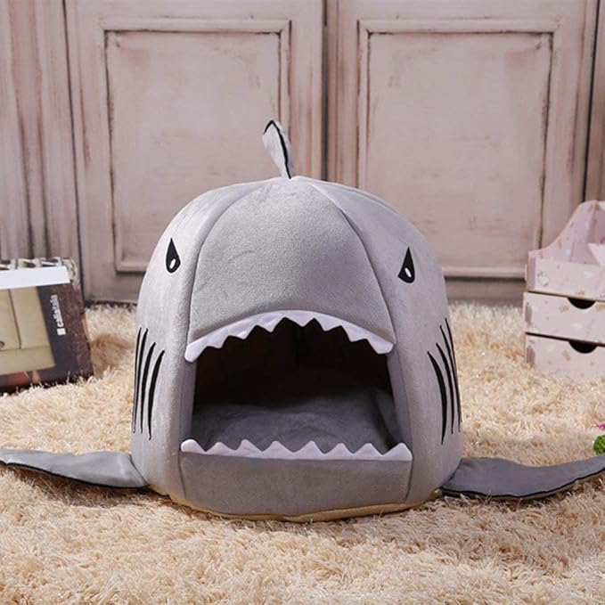 Shark Shaped Pet Dog Puppy Bed Warm Cat Bed House Nest for Autumn Winter Pink XS