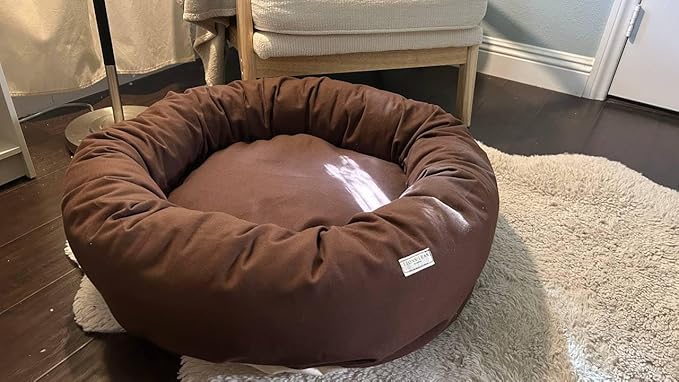 Organic Cotton Canvas Dog Bed: Removable Cover, Natural Fill - Made in USA (Dark Brown, Large 35" x 8" inches)