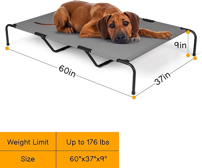 Elevated Pet Products Beds Outdoor Dog Cot for Large Dogs, Raised Dog Hammock Cooling Bed Frame with Washable Cooling Breathable Mesh Anti-Slip Feet, Indoor & Outdoor Pet Dog Bed, 60 Inche Light Gray