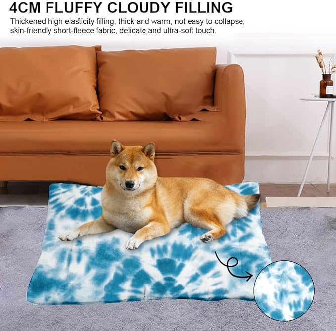 Retro Boho Turquoise Dog Bed Cage Sleeping Mat Crate Pads Washable Dog Crate Beds Washable Non-Slip Small Bed for Small Outdoor Mat Paw Cushion Indoor Outdoor 36X24 Inch