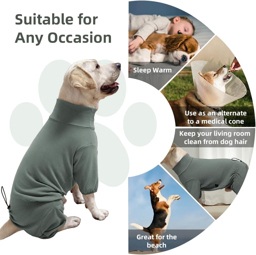 Dog Pyjamas PJS Sweater Clothes and Home Clothing Suitable for Large to Giant Breeds of Dogs, Dog Surgery Recovery Suit, Extra-Large Stretch Fabric, Four-Legged (Thickened Green, 6XL)