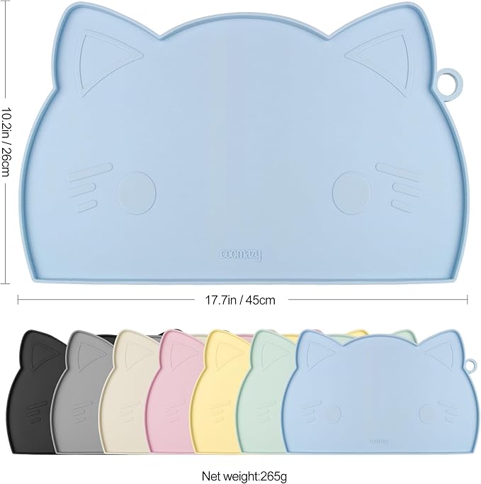Coomazy Cat Food Mat - Thicker Dog Feeding Mat with Raised Edge, Non-Slip Silicone for Floor, Waterproof (Blue, Medium)
