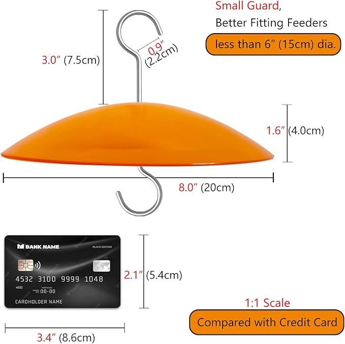 Small Rain Cover for Bird Feeder - Mini Orange Yellow 8" X 2 PC Hanging Weather Guard Protective Dome - Dia. 20CM