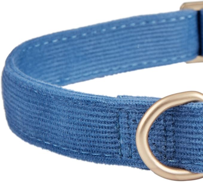 Soft Cotton Dog Collar with Metal Buckle Adjustable Heavy Duty Comfy Corduroy Collars for Small Medium Large Dogs,Blue,Large