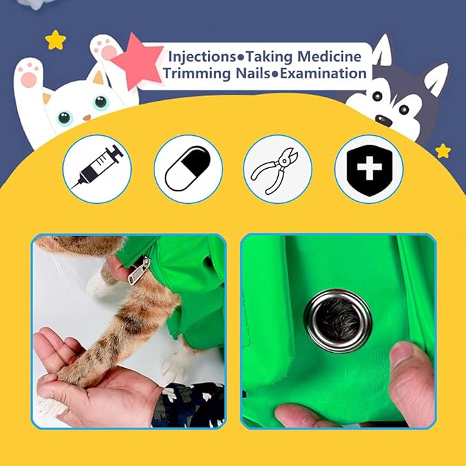 Kukaster Pet Cat’s Restraint Bag for Claw Care Nail Trimming Anti-Scratching Grooming Bag for Cats Medical Examination（Yellow-l