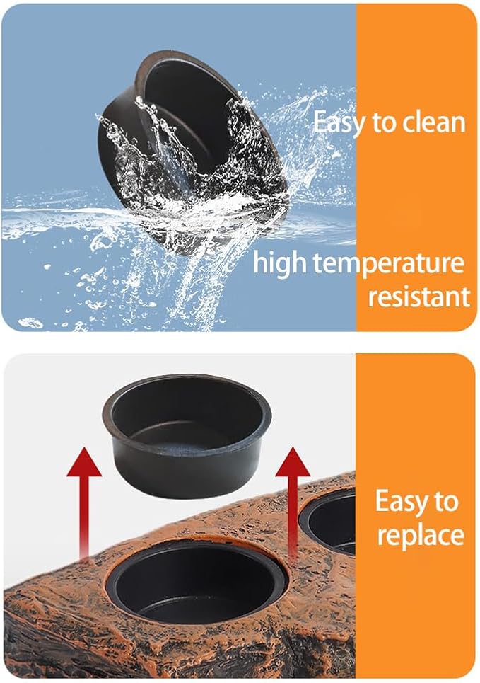 Reptile Magnetic Feeder Ledge, Reptile Food and Water Dish with 2PCS Bowls Feeding Cups for Lizards, Crested Gecko, Lizards and Chameleons Pets, Easy Install Terrarium Tank Accessory (Dual Feeder)