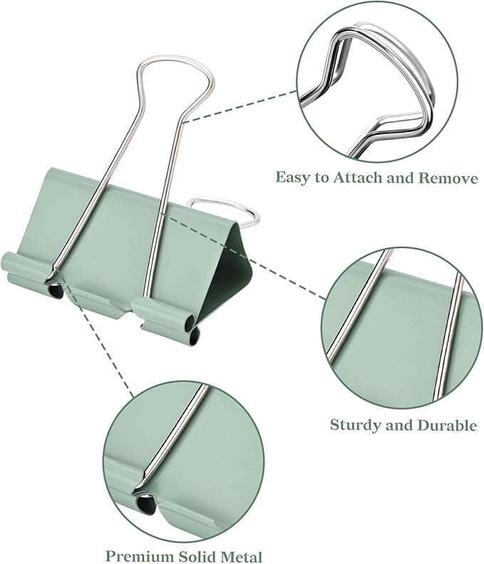 Temiary 208 Pcs Metal Binder Clips, Assorted Sizes Extra Large, Large, Medium, Small, Mini, Micro Binder Paperwork Clip, Morandi Colored Paper Clamps Bulk for Office, Home, School (Green)