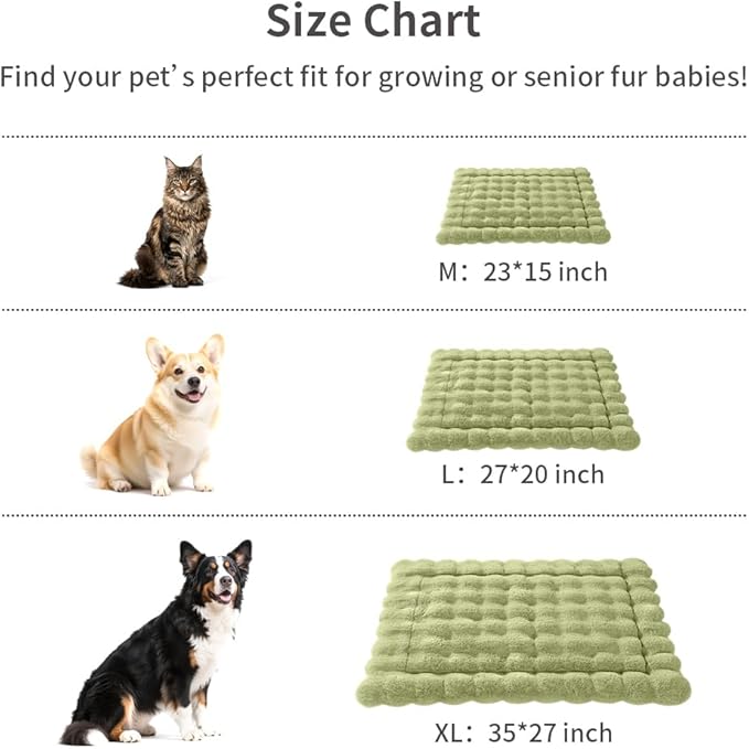 Cat Bed Plush Puppy Pad Mat with Non-Slip Bottom Faux Fur Kitten Beds for Carriers/Floor Dog Friendly 23 x 15 Inch Medium Green
