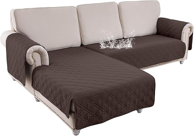 ele ELEOPTION 100% Waterproof 2 Piece Couch Cover Pet Blanket Sectional L Shape Sofa Cushion Cat Dog Bed Cover (Chaise Lounge + 2 Seat Covers) Brown