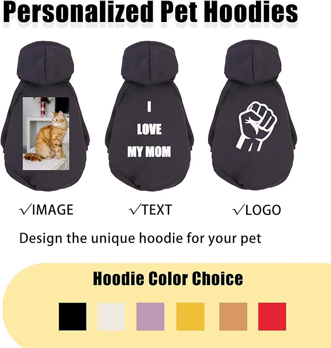 Custom Dog Hoodie, Personalized Sweatshirt with Photo Text Name Logo, Customized Hooded Sweater for Small Medium Large Dogs & Cats (Black, XXX-Large)
