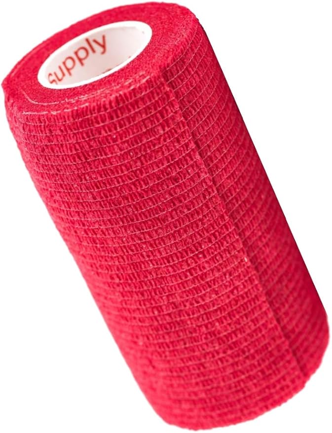 3 Inch Vet Wrap Tape Bulk (Red) (Pack of 24) Self Adhesive Adherent Adhering Flex Bandage Grip Roll for Dog Cat Pet Horse