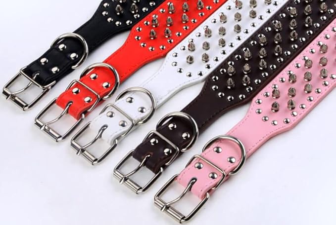 Serijoars Spiked Studded Dog Collar, PU Leather Dog Collar, Adjustable Pet Collars for Medium or Large Breed Pet (M, Light Brown)