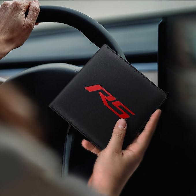 Leather Car Registration and Insurance Cards Holder Compatible with Chevy Camaro RS Cars, Vehicle Glove Box Car Organizer with Magnetic Shut, Documents License for Camaro RS Owners