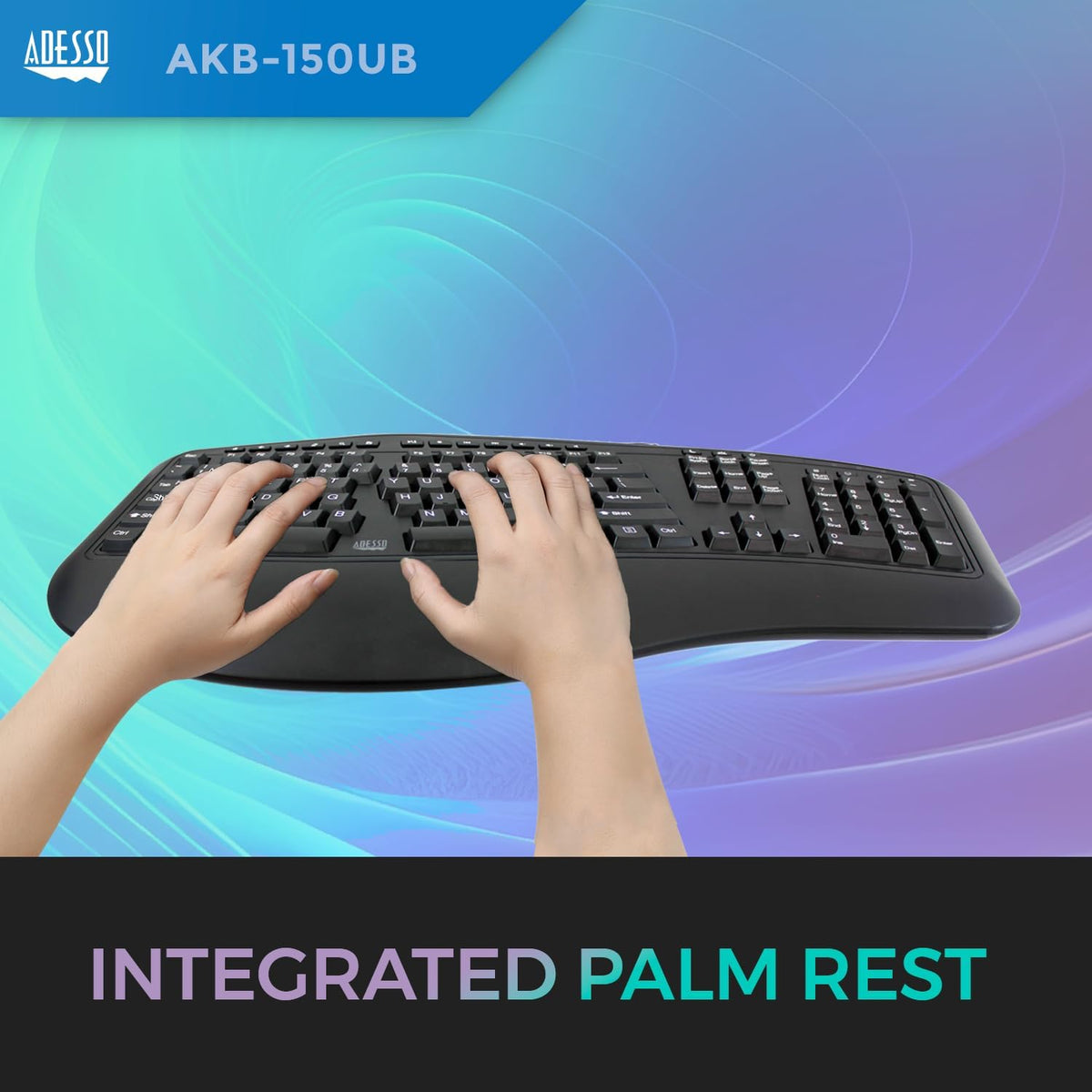 Adesso Ergonomic USB Keyboard, 105-Key US Layout AKB-150UB