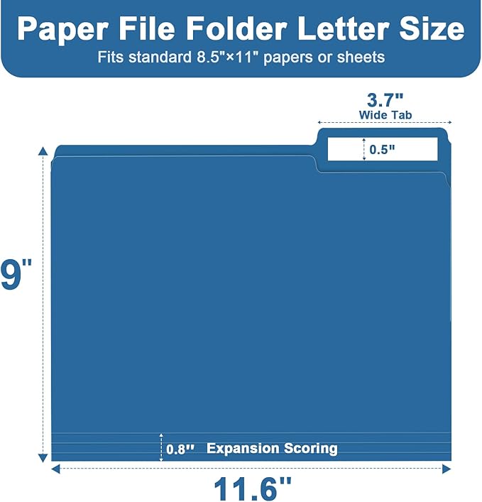 File Folder, RAZCC 150 Pack 1/3 Cut Tab File Folders Letter Size, Colored File Folders for Office Classroom Use, Colored Folders with Tabs, Assorted 5 Colors