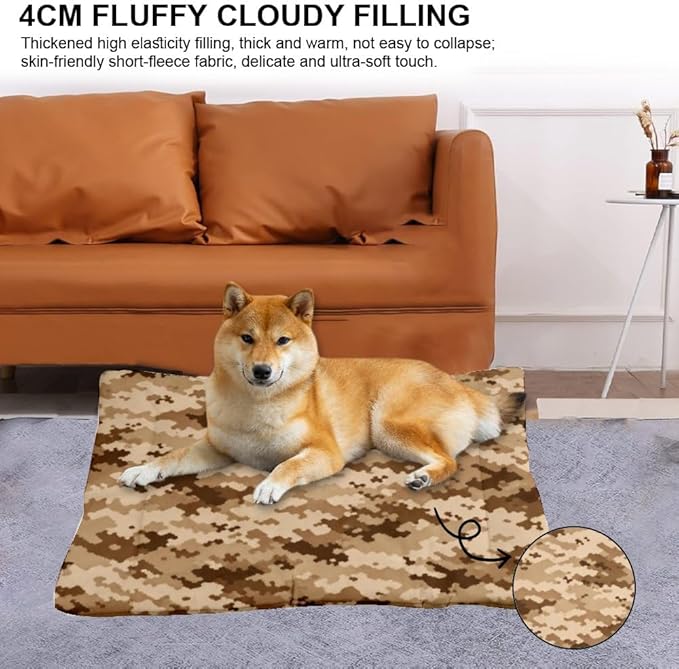 Desert Storm Brown Camo Dog Bed Furniture Pet Bed Mats Dog Cage Pad for Crate Small Washable Non-Slip Crate Senior Floor Mat Little Indoor Outdoor 24X18 Inch