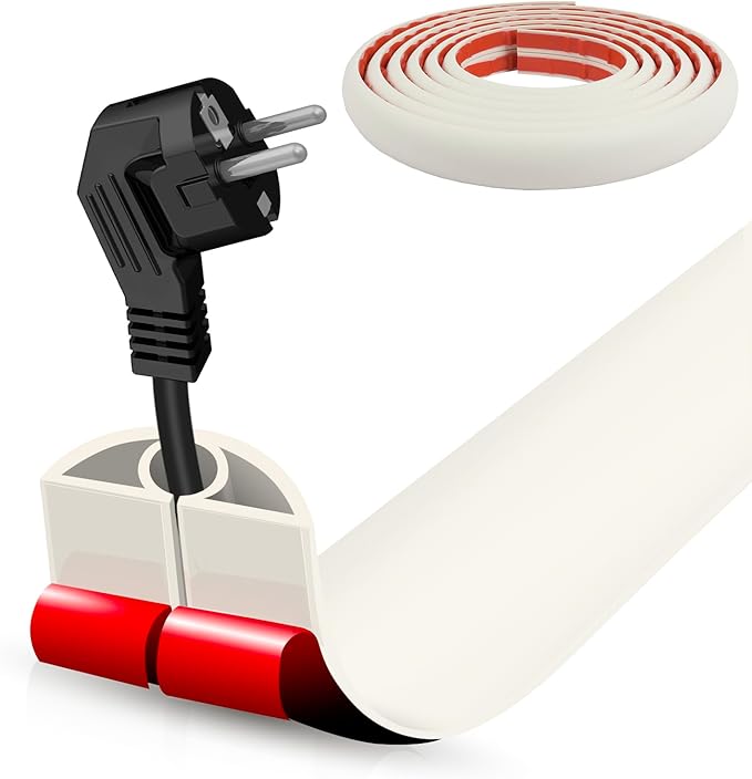 Floor Cord Cover Cable Cavity Self Adhesive Cord Hider Floor 10FT Floor Cable Management Power Cord Protector Floor Electric Cord Covers for Offices, Gym, Exhibitions (Beige, 0.78" x 10')