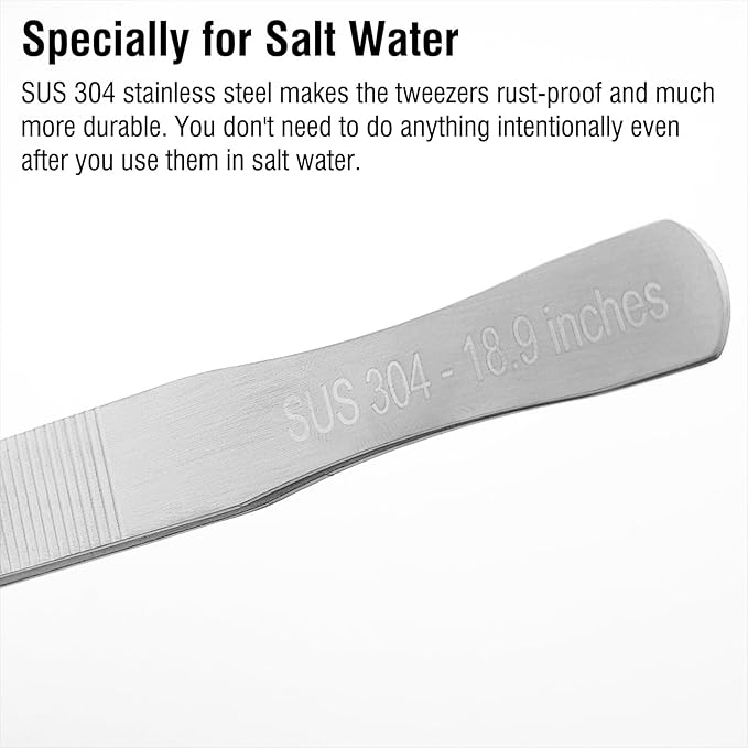 18.9 inch Heavy Duty Extra Long Tweezers for Salt & Fresh Water, Straight 18/8 Stainless Steel Reptile Feeding Tongs for Aquarium & Terrarium, Large Metal Snake Feeding Tweezers