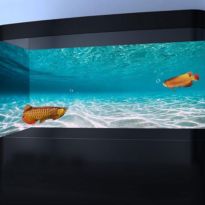 48X18IN Natural Undersea Aquarium Background, Undersea Beach Fish Tank Background, with 8 EVA Double-Sided Tape