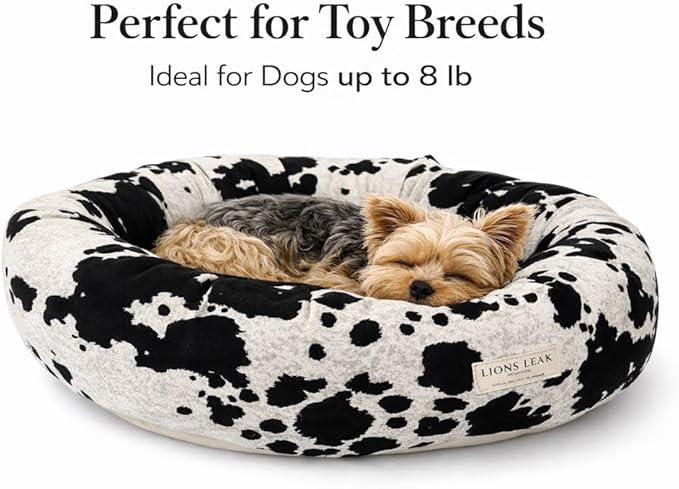 Organic Cotton Canvas Dog Bed: Removable Cover, Natural Fill - Made in USA (Cow Print Black White, X Small 18" x 6" inches)