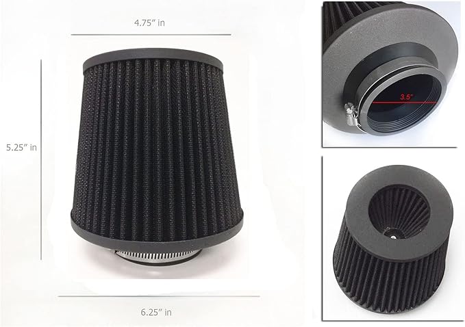 Black Cold Air Intake Cone Replacement Performance Washable Clamp-on Dry Filter