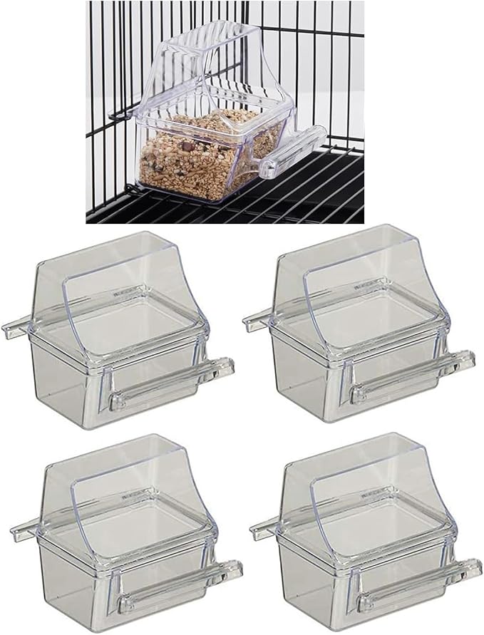 Mcage Lot of 4 Clear Transparent Bird Cage Birds Feeding & Watering Feeder Cups