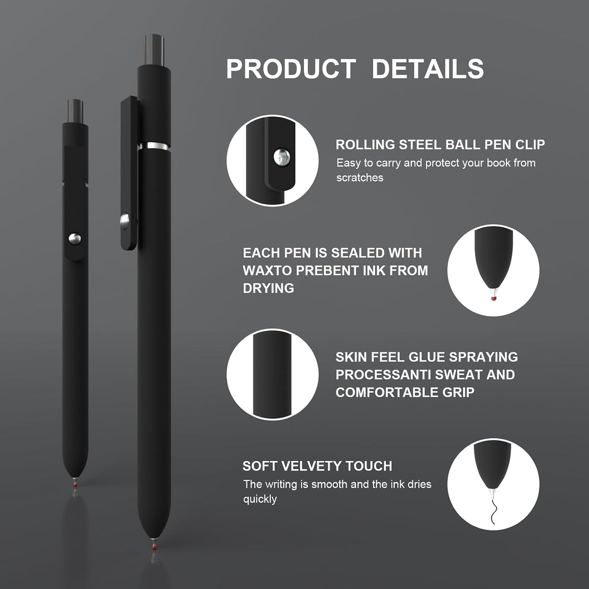 Gel Pens,0.5mm Fine Point Quick Dry Pens Smooth Writing Japanese gel pen,High-End Series Black Ink nurse aesthetic gel pen for Journaling Note Taking(10 Pcs Black Ink- Black shaft pens)