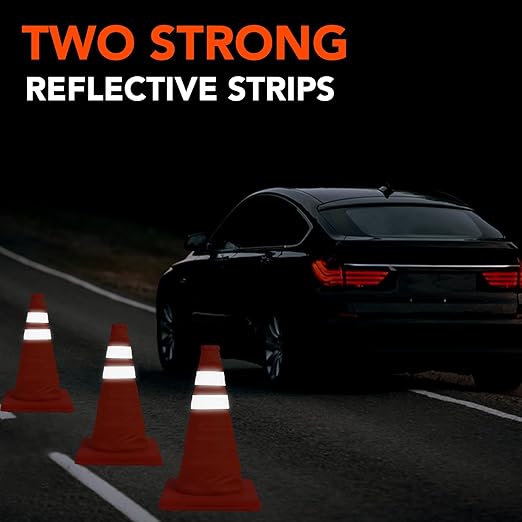 [5 Pack]18 Inch Collapsible Traffic Safety Cones - Parking Cones with Reflective Collars, Orange Safety Cones for Parking lot, Driveway, Driving Training etc