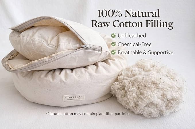 Organic Cotton Canvas Round Dog Bed – Removable Washable Cover, Natural Raw Cotton Fill, Supportive Bolster, Non-Toxic & Hypoallergenic, Made in USA (Natural, X Small 18" x 6" inches)