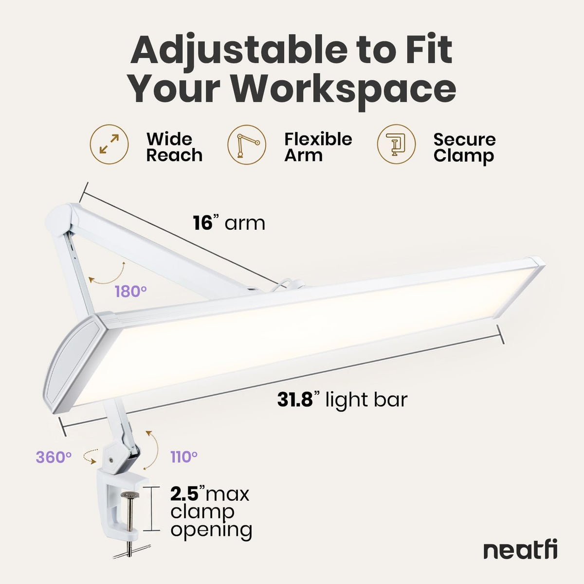 Neatfi Pro 4500 Lumens 50W LED Task Lamp with Clamp, CRI 95, CCT (White-8)