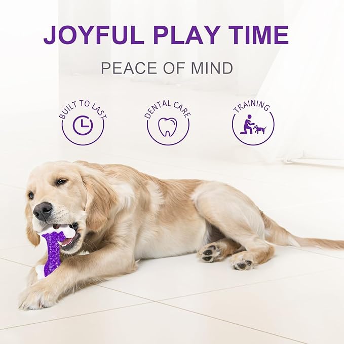 6-Pack Indestructible Dog Toys for Aggressive Chewers: Bacon Flavored Hard Nylon Bone Chew Toys, Tough Dog Chew Toys for Large Dogs, Dog Toys to Keep Them Busy for Medium Large Breed, Purple