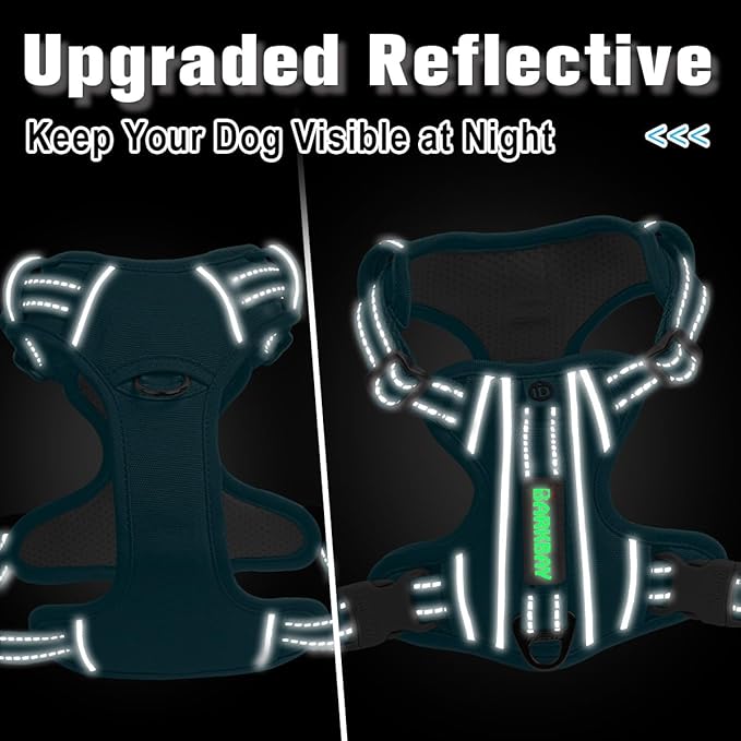BARKBAY Dog Harness No Pull Oxford with ID Tag Pocket - Heavy Duty, Reflective, Easy Control for Large Dogs(Aqua Oxford,XL)