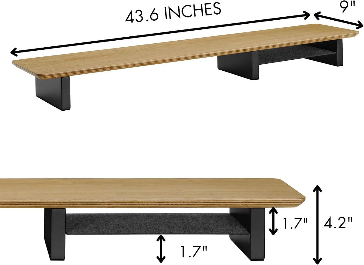 XL Oak Wood Monitor Stand for Desk (44 Inch) Large Monitor Stands for 2 Monitors, Desk Shelf for Top of Desk