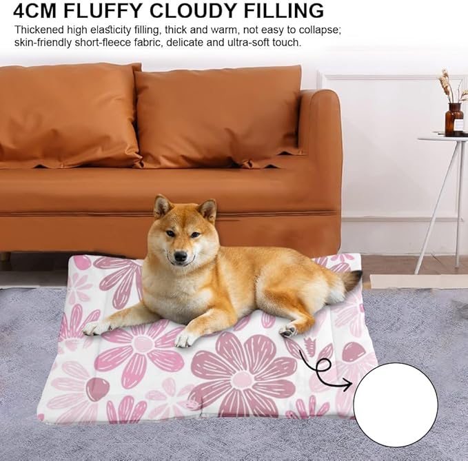 Vibrant Pink Flowers Dog Mat Easy to Clean Dog Bed Beds for Crate Cozy House Bed Non- Slip Bottom Friendly Furniture Multi- Scenario, Multi- Model Pad Gift Printed Cat Pad