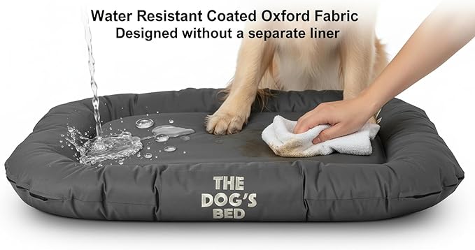 The Dog’s Bed Waterproof Dog Bed for Large Dogs, Grey – Durable Washable Dog Bed for Indoor & Outdoor Use, Tough Oxford Fabric, Removable Cover, Crate Kennel Car Travel Bed