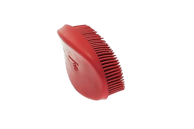 Grewal Equestrian Oval Face Grooming & Bathing Curry Brush for Horses, Dogs, Cats, & Other Pets - Very Soft Bristles (Red)