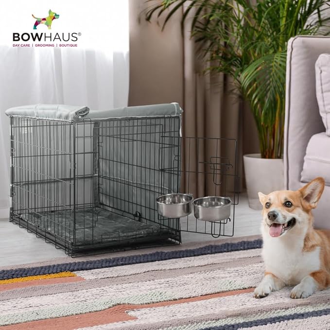 30-Inch Single Door Dog Crate Kit Includes Crate Cover, Dog Bed & 2 Bowls and Bowl Racks, Indoor Dog Cage Bundle Set, Foldable Wire Metal Dog Kennel w/Pan for Small, Medium Dog