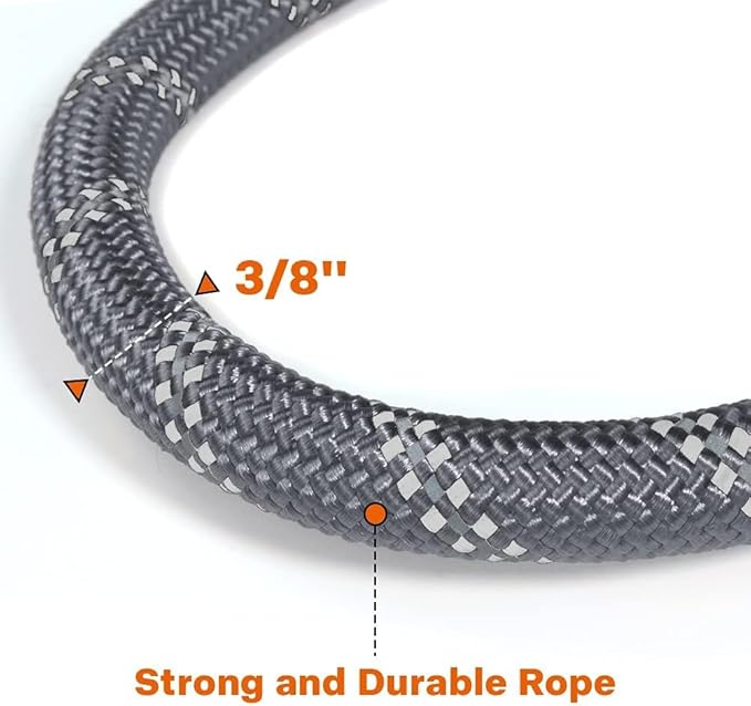 Taglory Rope Dog Leash 4 FT with Comfortable Padded Handle, Highly Reflective Threads Leash and Anti-Tangle Clip for Walking Small Dogs, 3/8 inch, Grey