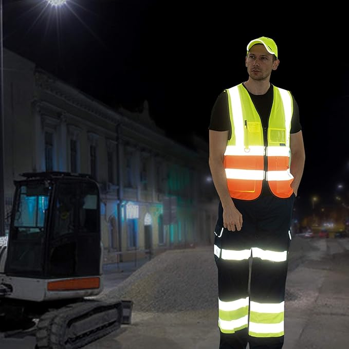 A-SAFETY Orange High Visibility Safety Vest Reflective, 3M Multi Pockets Working Vest Working Uniform Zipper Front ANSI/ISEA Standards 7 Pockets Class 2,3XL