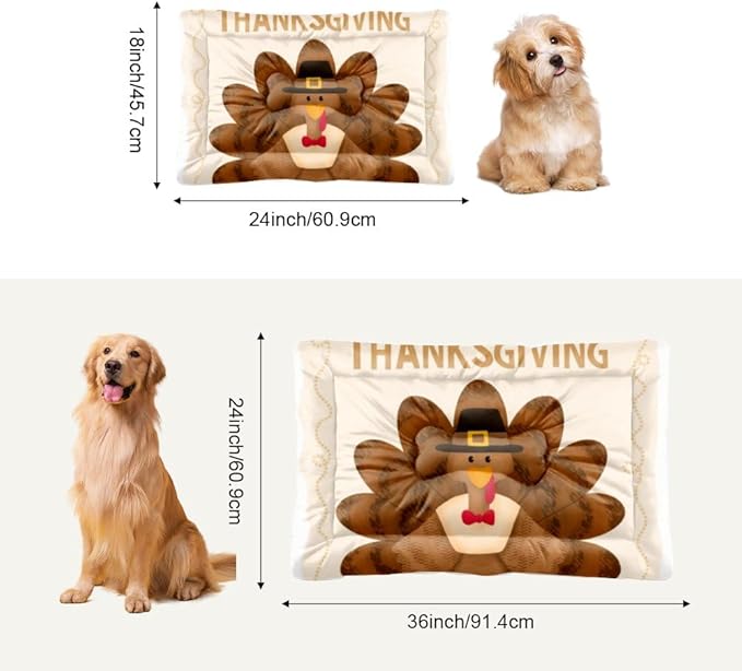 Happy Thanksgiving Turkey Pet Mat Bed Dog Crate Bed Waterproof Outdoor Dog Flat Mat Rectangle Non- Slip Bottom Gifts Multi- Scenario Dogs Gift Printed Dogs Beds 24× 18 Inch