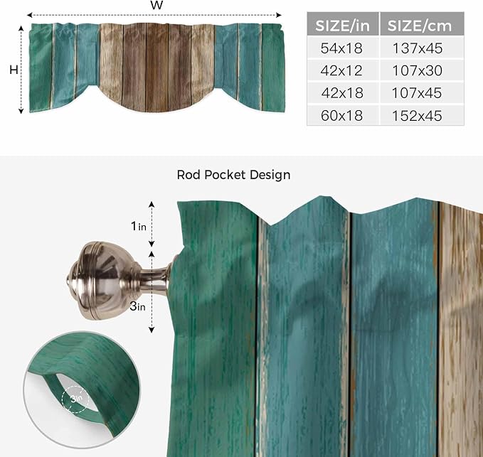 Teal Blue Brown Tie Up Valance Curtains