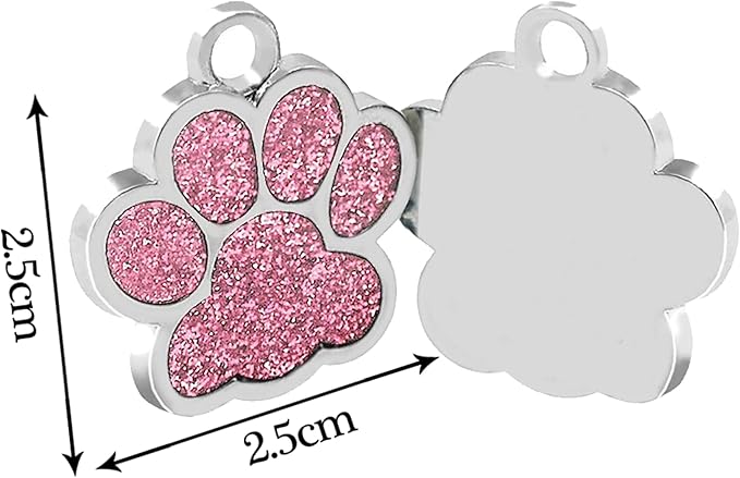 EDSG Cat Dog Tags Personalized for Pets, Dog Name Tags Cat Name ID Tag, Engraved Dog Tags Dog ID Tags Small Glitter Bling ID Tag Paw Print for Cat Pet Dog Puppy(Pink,Design 4)