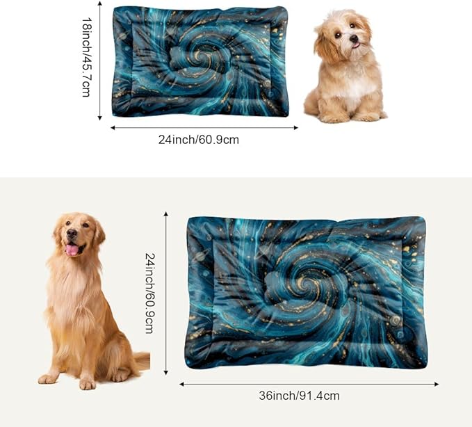 Blue Gold Fluid Swirl Marble Art Dog Beds Medium Furniture Dog Crate Mat Crate Pad Beds for Washable Non-Slip Pet Bed for Cute Bed Travel Mat Pet Furniture Indoor Outdoor 36X24 Inch