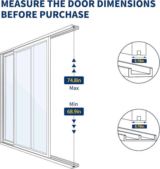 Docred Dog Door for Sliding Glass Door, 68 7/8" to 74 13/16" Adjustable Height Doggy Door for Sliding Doors, Pet Door Insert with Lock for Small-Sized Dogs or Cat,White